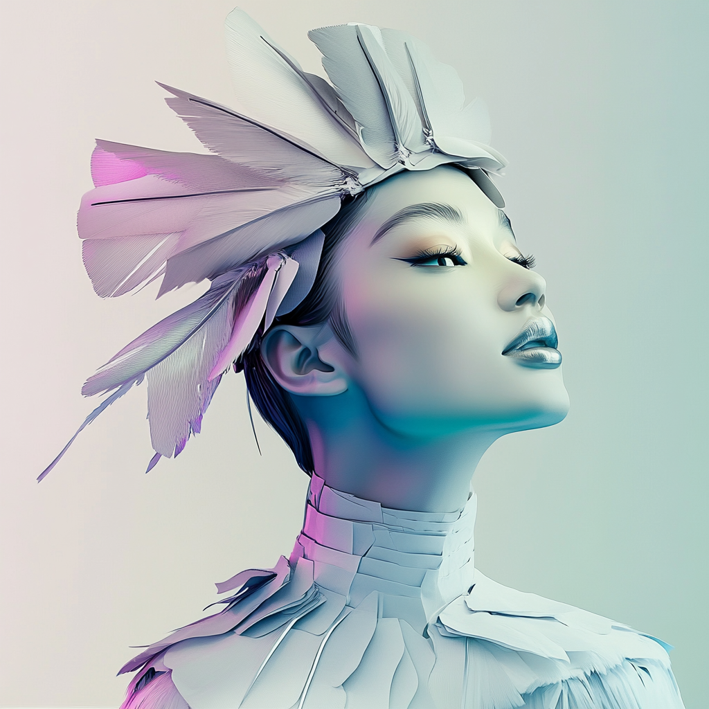Diseños de paginas web en san sebastian de los reyes Diseño a medida de mujer futurista, diseño web en San Sebastián de los Reyes con plumas destacadas de fondo
