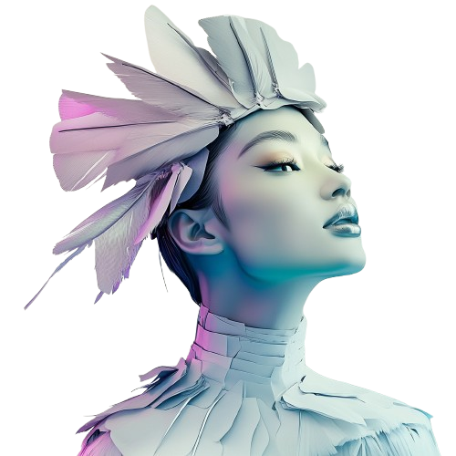 Mujer con tocado de plumas y de vanguardia que es imagen de marca para sección de Google Ads
